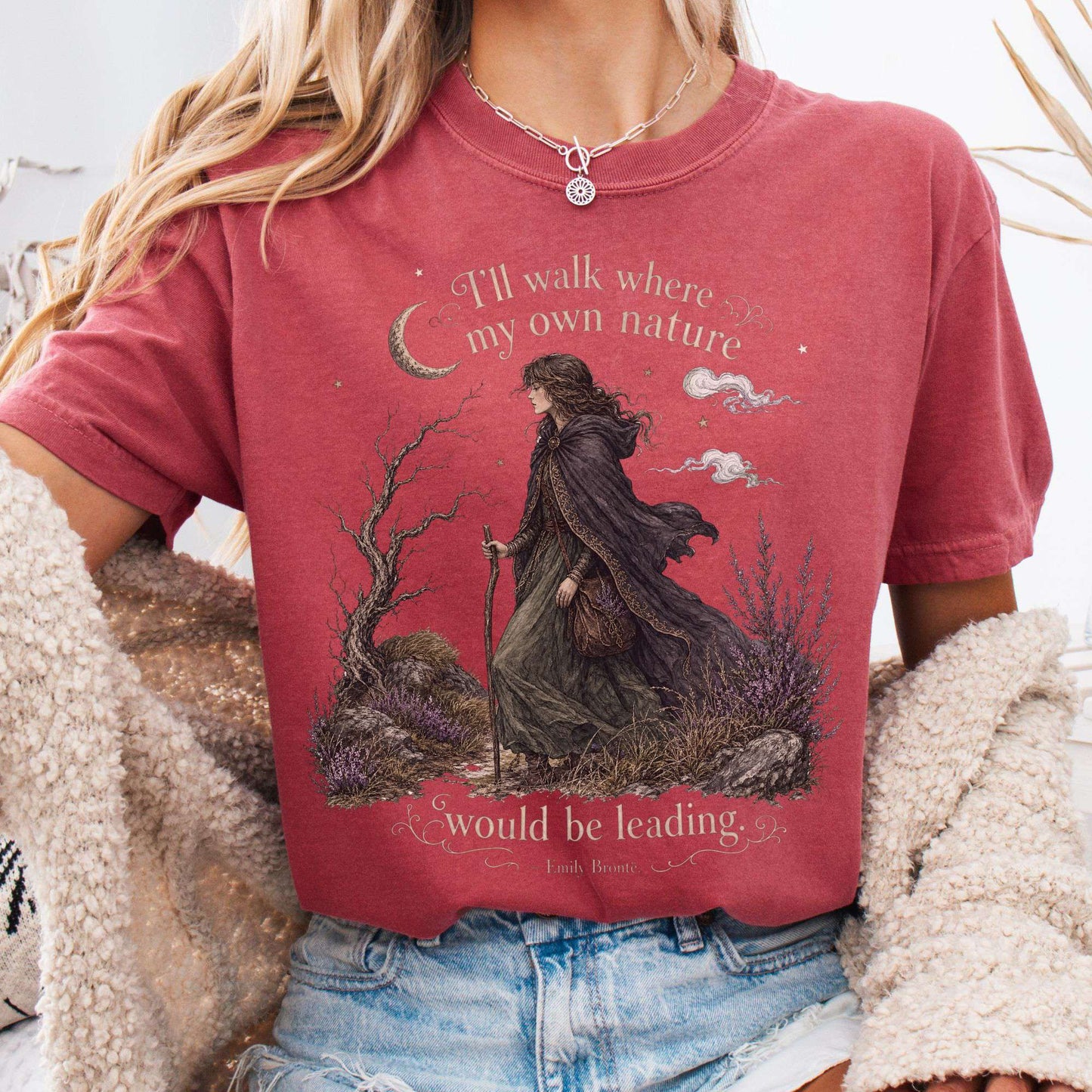 T-Shirt Crimson / S I'll Walk Where My Own Nature Emily Brontë Literary T-Shirt The Mystic Eden