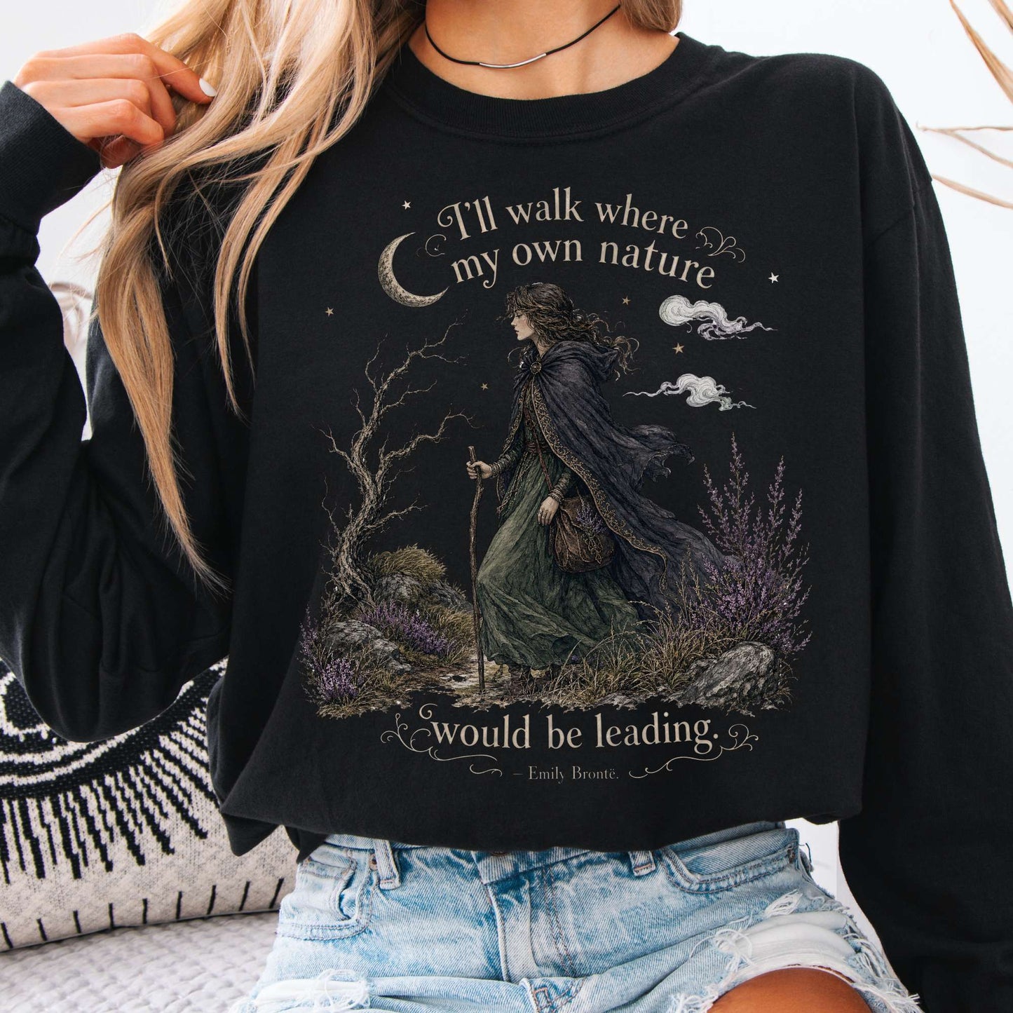Long-sleeve Black / S I'll Walk Where My Own Nature Emily Brontë Literary Long Sleeve The Mystic Eden