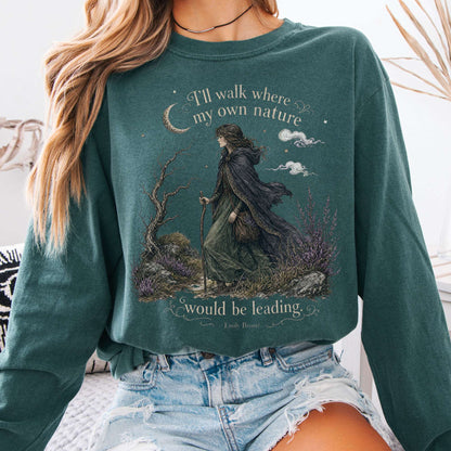 Long-sleeve Blue Spruce / S I'll Walk Where My Own Nature Emily Brontë Literary Long Sleeve The Mystic Eden