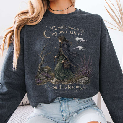 Sweatshirt Dark Heather / S I'll Walk Where My Own Nature Emily Brontë Literary Crewneck Sweatshirt The Mystic Eden