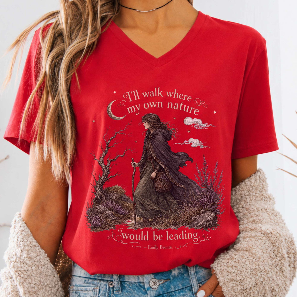 I'll Walk Where My Own Nature Emily Brontë Literary V-Neck