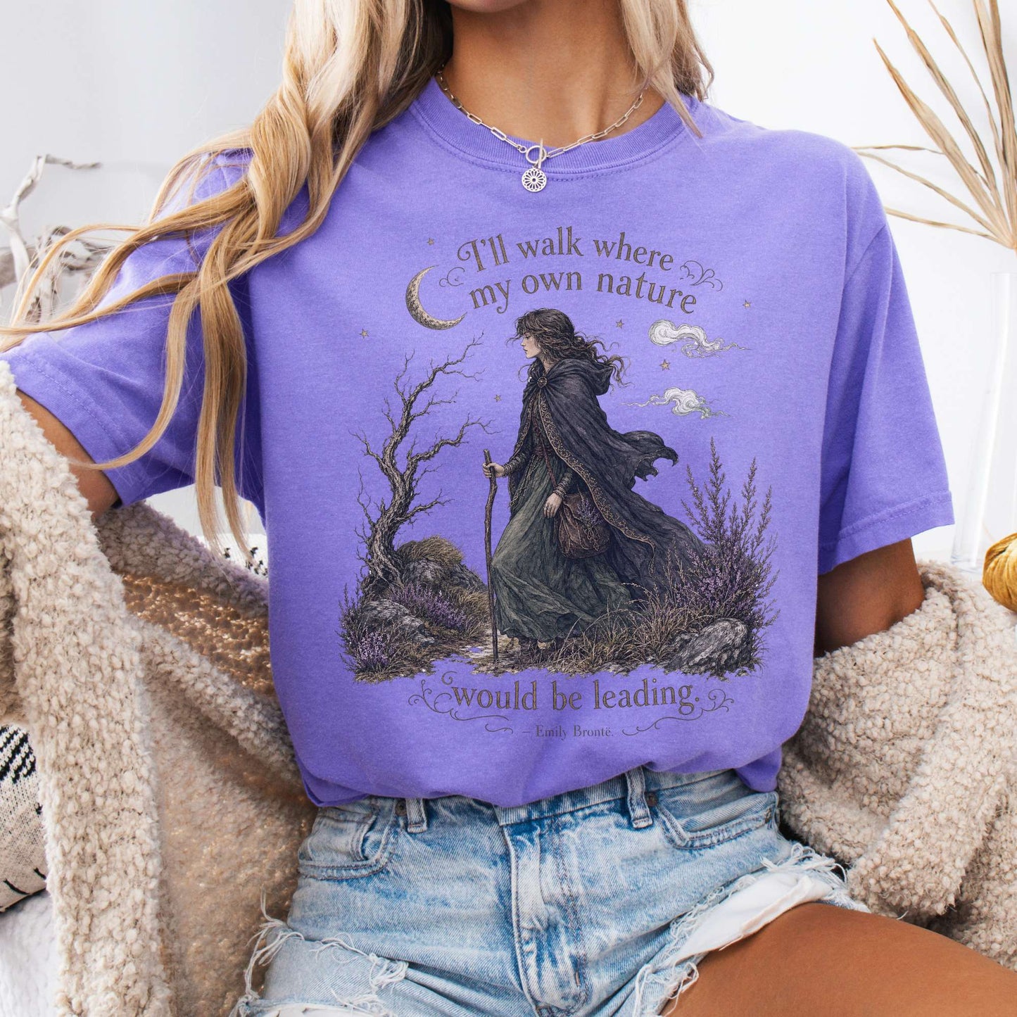 T-Shirt Violet / S I'll Walk Where My Own Nature Emily Brontë Literary T-Shirt The Mystic Eden