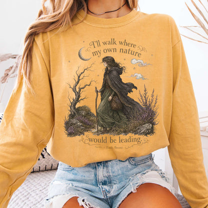 Long-sleeve Mustard / S I'll Walk Where My Own Nature Emily Brontë Literary Long Sleeve The Mystic Eden