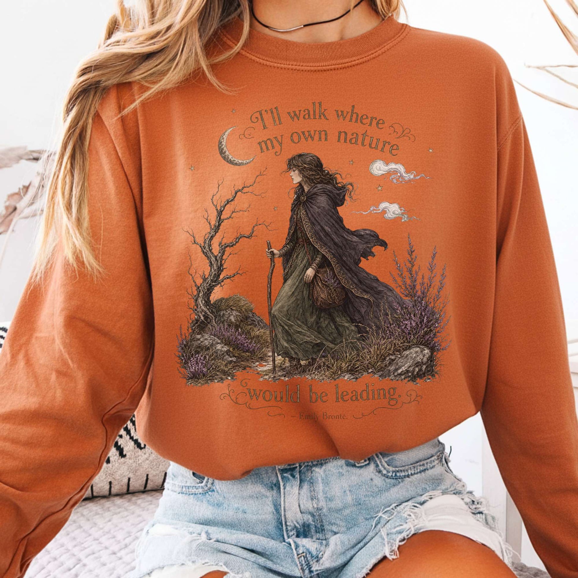 Long-sleeve Yam / S I'll Walk Where My Own Nature Emily Brontë Literary Long Sleeve The Mystic Eden