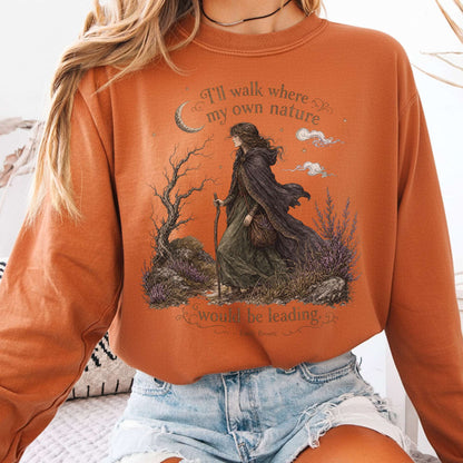 Long-sleeve Yam / S I'll Walk Where My Own Nature Emily Brontë Literary Long Sleeve The Mystic Eden