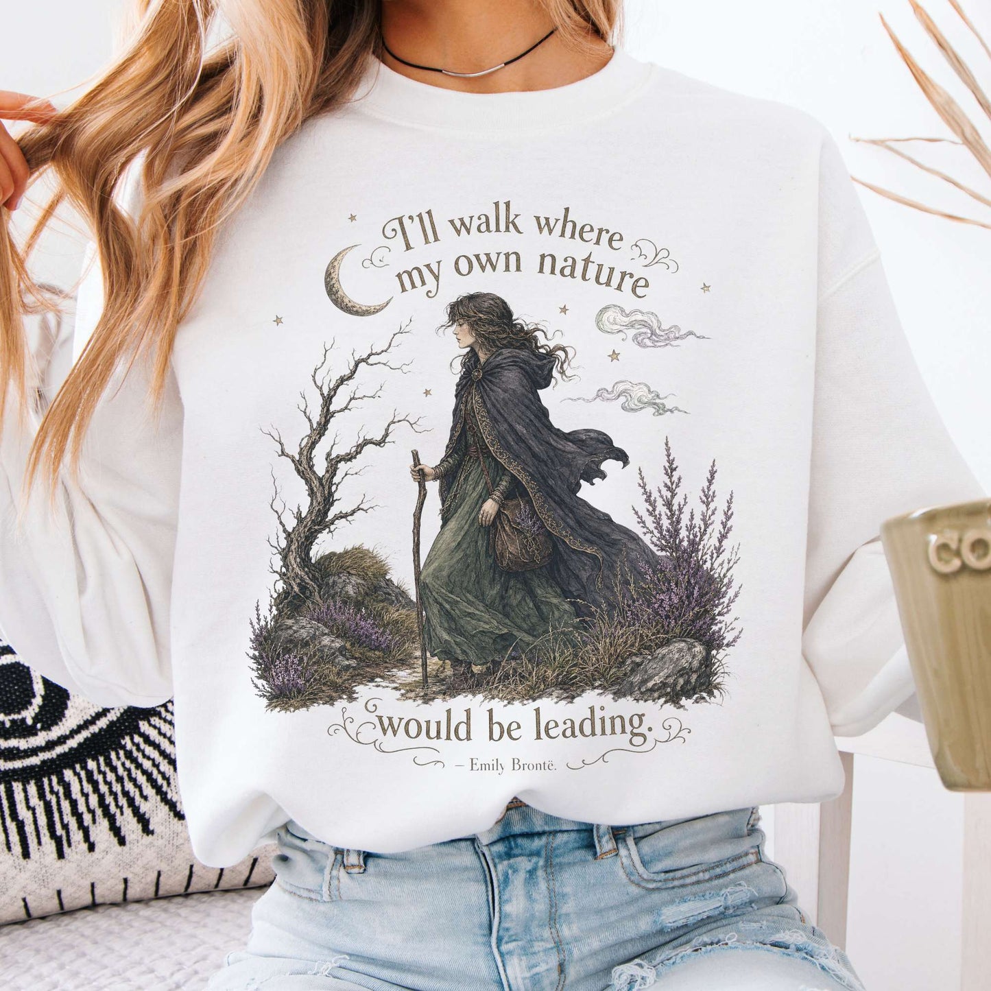 Sweatshirt White / S I'll Walk Where My Own Nature Emily Brontë Literary Crewneck Sweatshirt The Mystic Eden