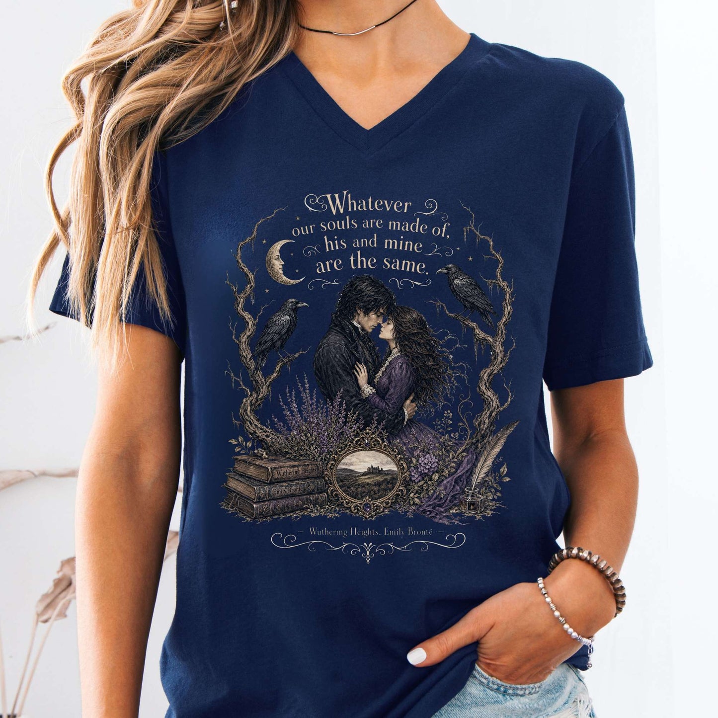 V-neck Navy / S Whatever Our Souls Are Made of Wuthering Heights Emily Brontë Literary V-Neck The Mystic Eden