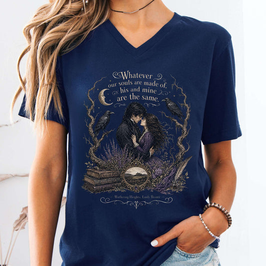 V-neck Navy / S Whatever Our Souls Are Made of Wuthering Heights Emily Brontë Literary V-Neck The Mystic Eden