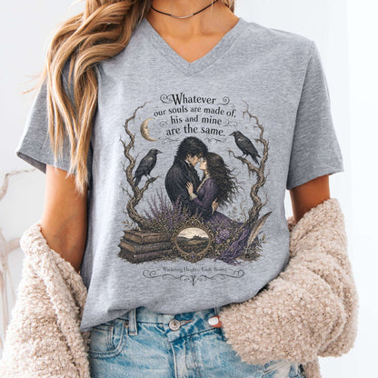 V-neck Athletic Heather / S Whatever Our Souls Are Made of Wuthering Heights Emily Brontë Literary V-Neck The Mystic Eden