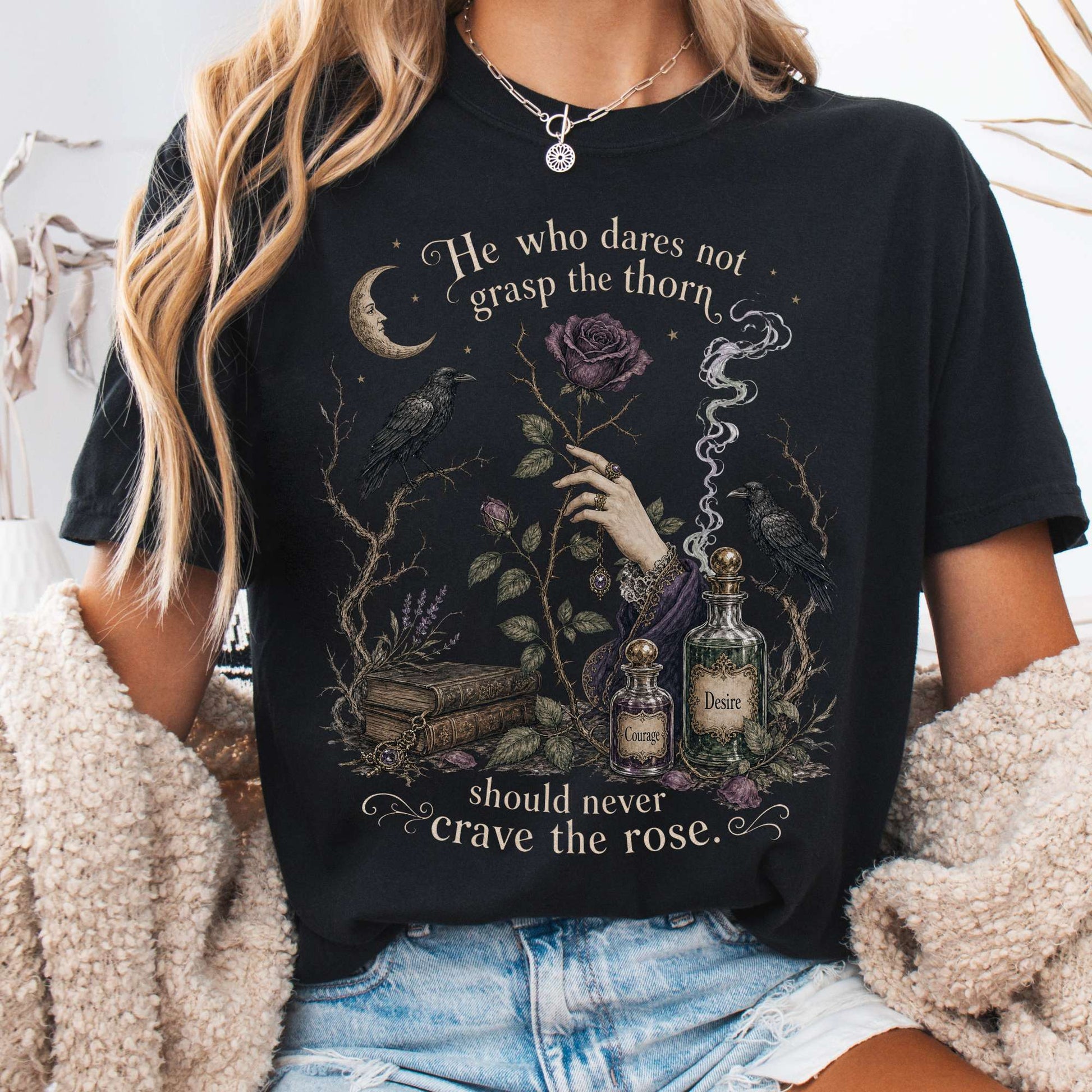 T-Shirt Black / S He Who Dares Not Grasp the Thorn Anne Brontë Literary T-Shirt The Mystic Eden