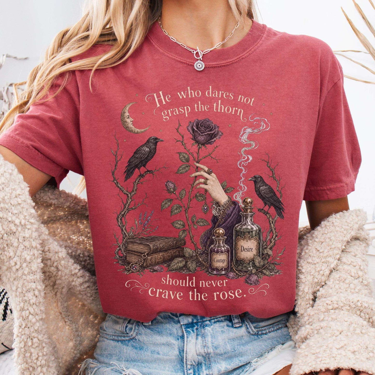 T-Shirt Crimson / S He Who Dares Not Grasp the Thorn Anne Brontë Literary T-Shirt The Mystic Eden