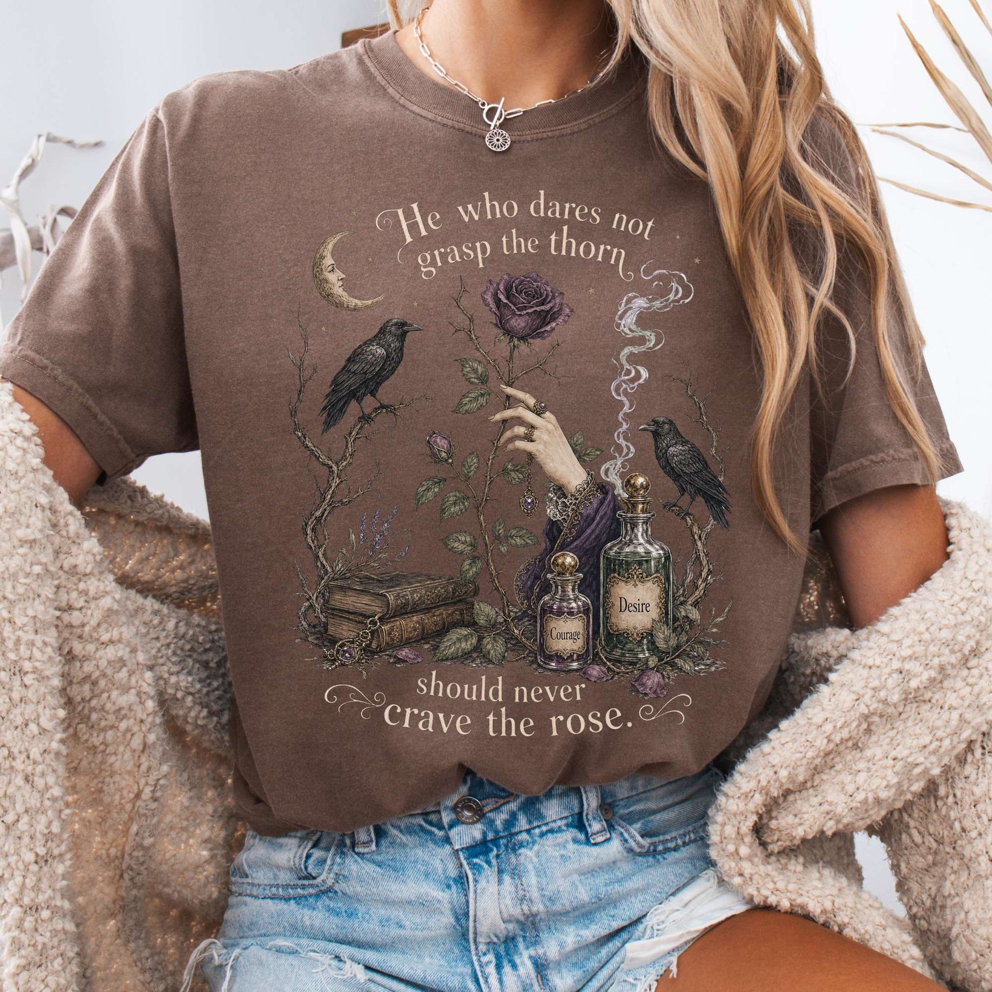 T-Shirt Espresso / S He Who Dares Not Grasp the Thorn Anne Brontë Literary T-Shirt The Mystic Eden