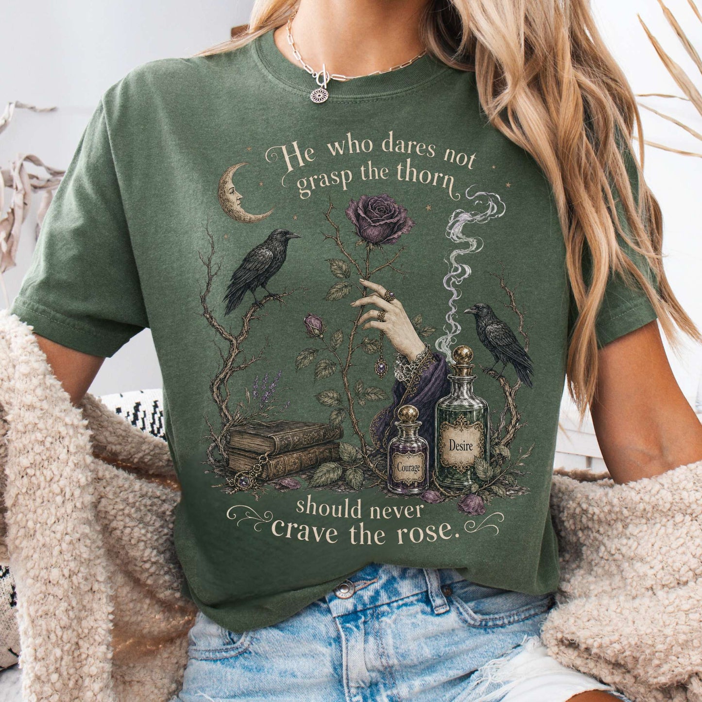 T-Shirt Moss / S He Who Dares Not Grasp the Thorn Anne Brontë Literary T-Shirt The Mystic Eden