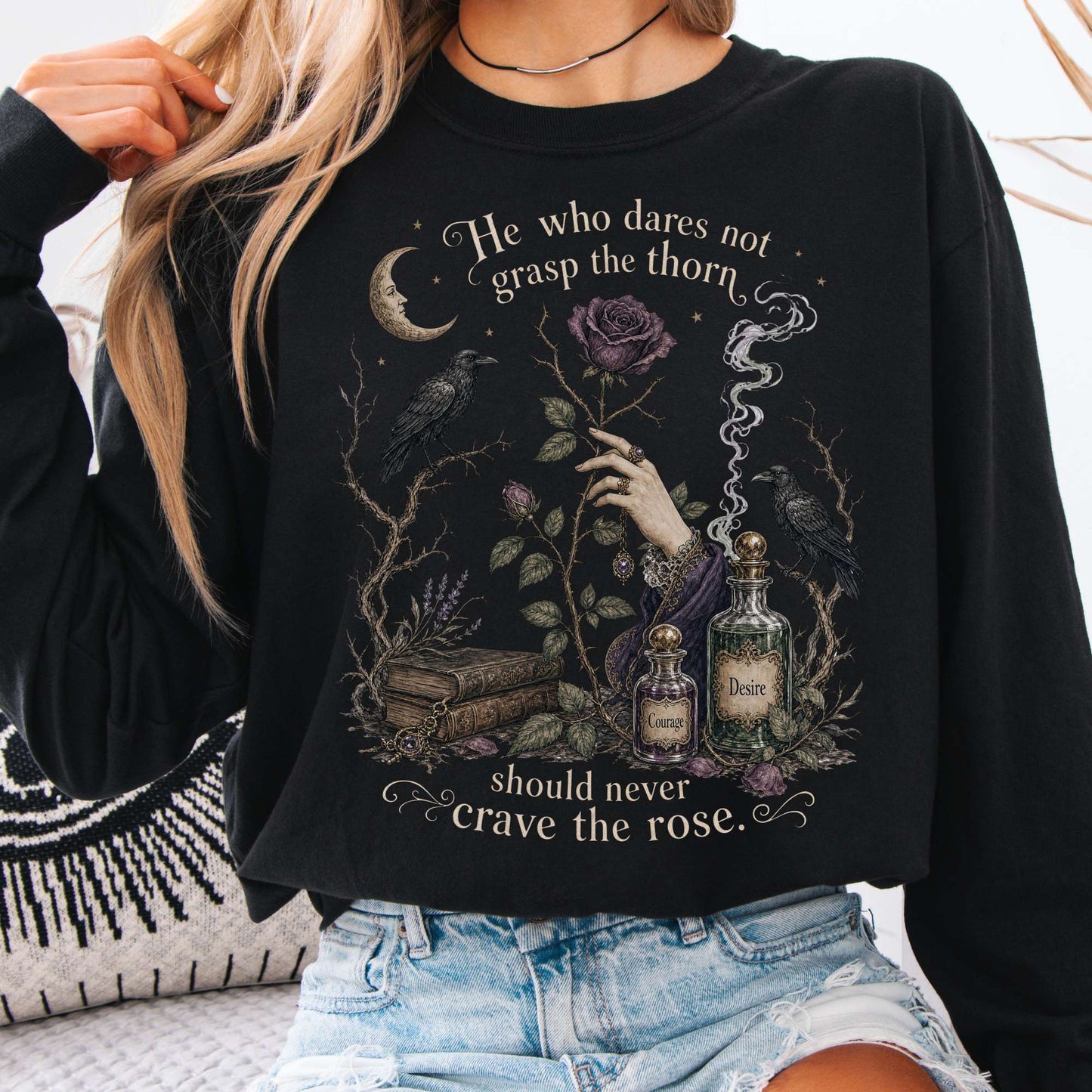Long-sleeve Black / S He Who Dares Not Grasp the Thorn Anne Brontë Literary Long Sleeve The Mystic Eden