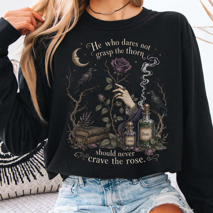 Long-sleeve Black / S He Who Dares Not Grasp the Thorn Anne Brontë Literary Long Sleeve The Mystic Eden