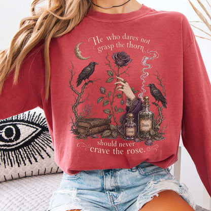 Long-sleeve Crimson / S He Who Dares Not Grasp the Thorn Anne Brontë Literary Long Sleeve The Mystic Eden