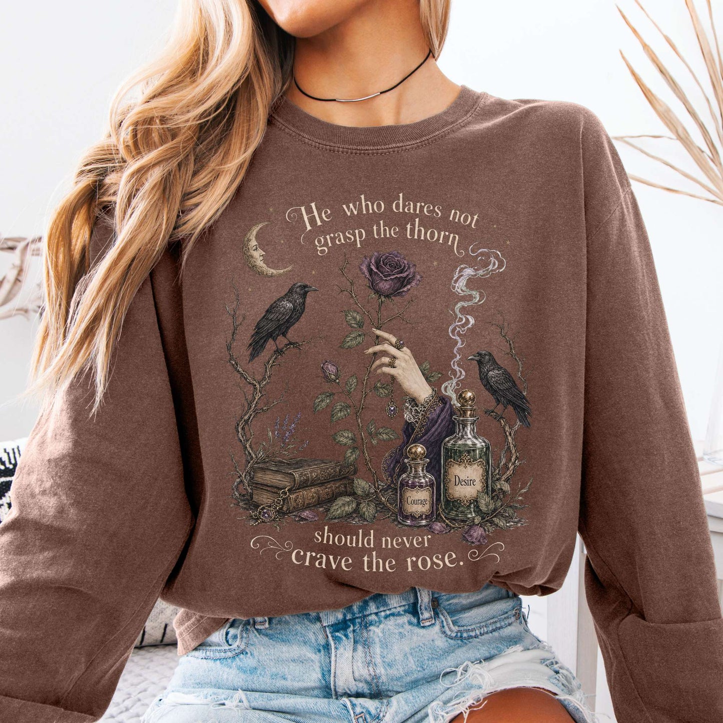 Long-sleeve Espresso / S He Who Dares Not Grasp the Thorn Anne Brontë Literary Long Sleeve The Mystic Eden