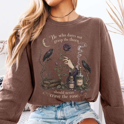 Long-sleeve Espresso / S He Who Dares Not Grasp the Thorn Anne Brontë Literary Long Sleeve The Mystic Eden