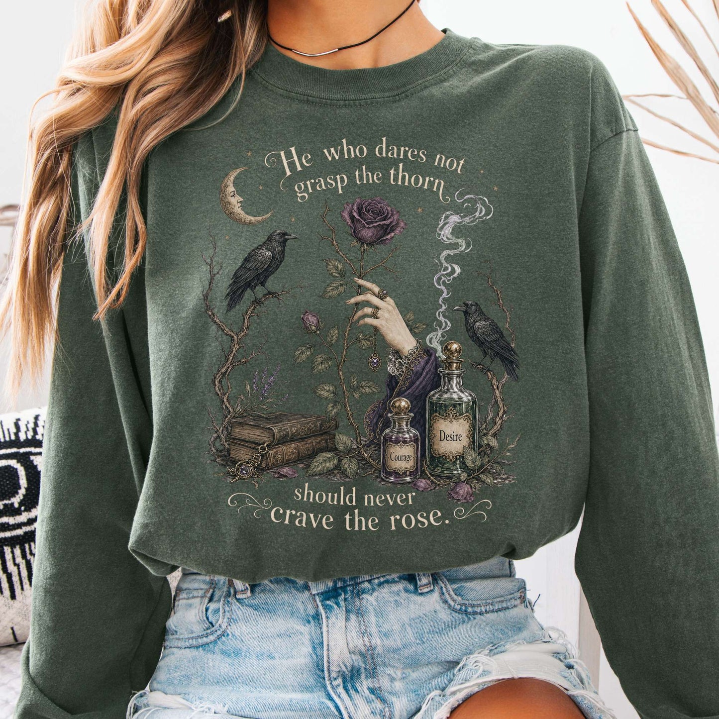 Long-sleeve Hemp / S He Who Dares Not Grasp the Thorn Anne Brontë Literary Long Sleeve The Mystic Eden
