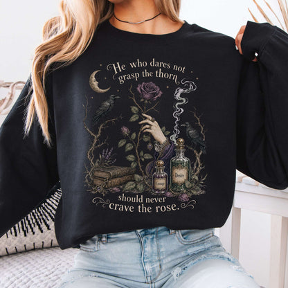 Sweatshirt Black / S He Who Dares Not Grasp the Thorn Anne Brontë Literary Crewneck Sweatshirt The Mystic Eden