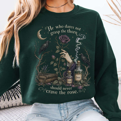 Sweatshirt Forest Green / S He Who Dares Not Grasp the Thorn Anne Brontë Literary Crewneck Sweatshirt The Mystic Eden