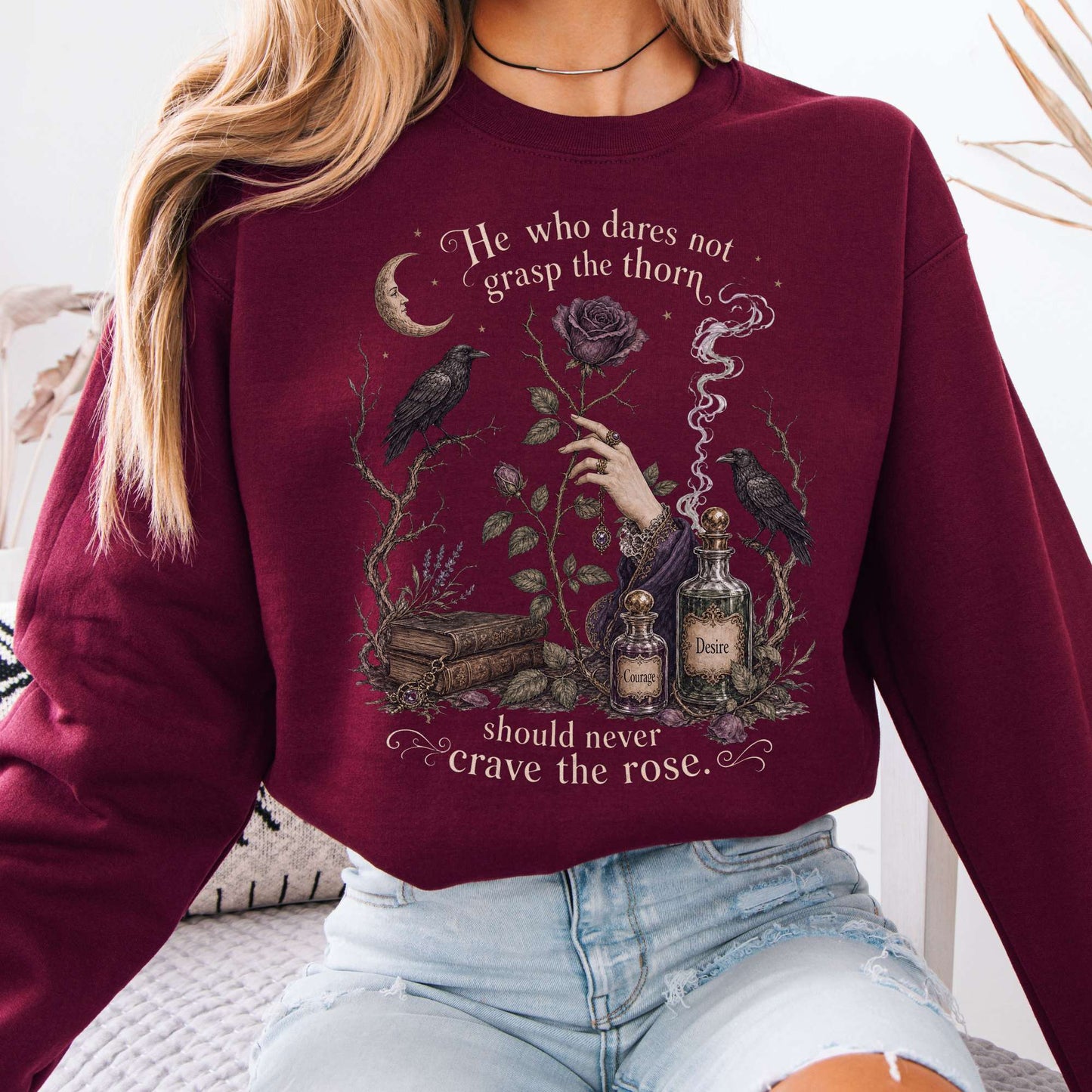 Sweatshirt He Who Dares Not Grasp the Thorn Anne Brontë Literary Crewneck Sweatshirt The Mystic Eden