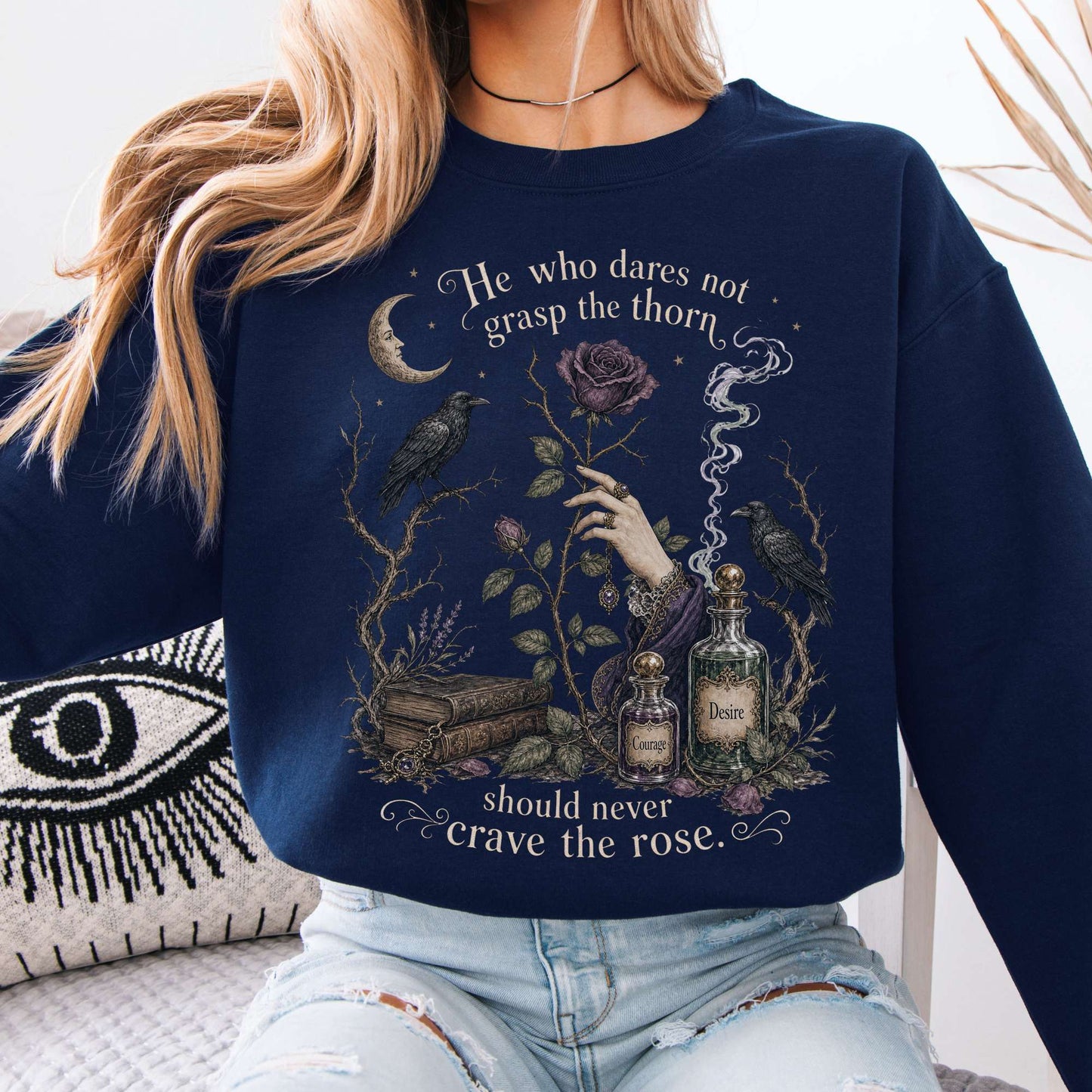 Sweatshirt Navy / S He Who Dares Not Grasp the Thorn Anne Brontë Literary Crewneck Sweatshirt The Mystic Eden