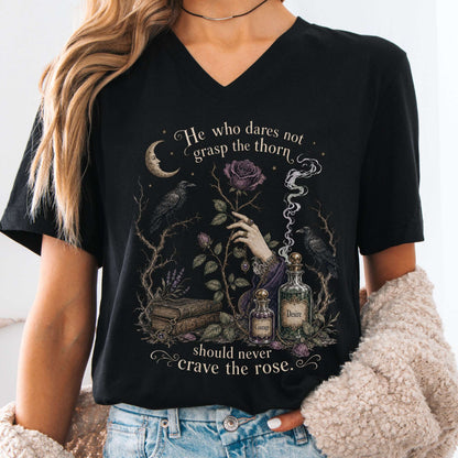 V-neck Black / S He Who Dares Not Grasp the Thorn Anne Brontë Literary V-Neck The Mystic Eden
