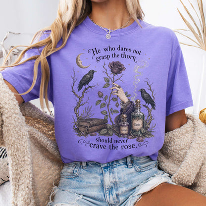 T-Shirt Violet / S He Who Dares Not Grasp the Thorn Anne Brontë Literary T-Shirt The Mystic Eden