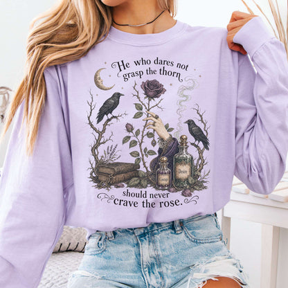 Long-sleeve Orchid / S He Who Dares Not Grasp the Thorn Anne Brontë Literary Long Sleeve The Mystic Eden