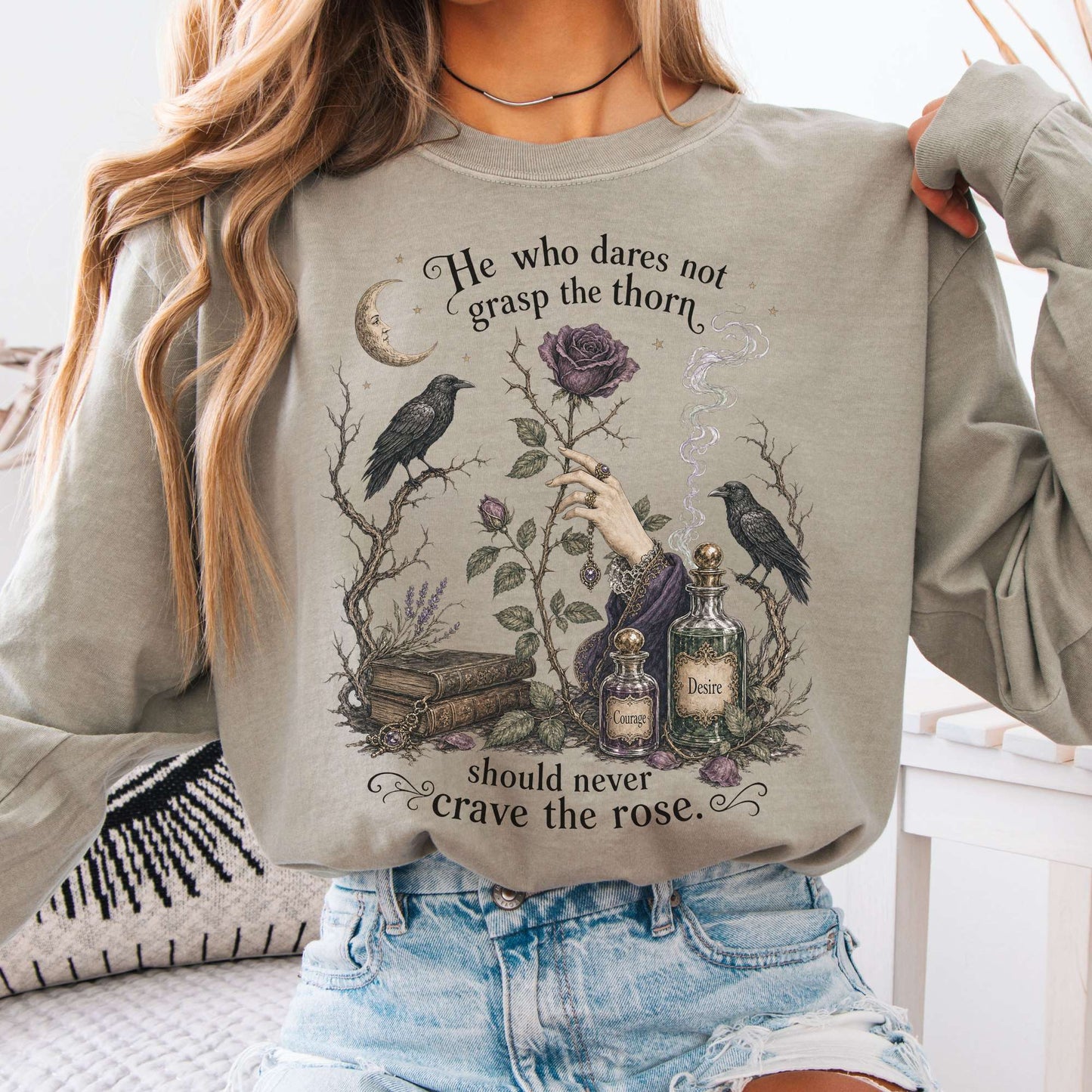 Long-sleeve Sandstone / S He Who Dares Not Grasp the Thorn Anne Brontë Literary Long Sleeve The Mystic Eden