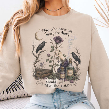 Sweatshirt Sand / S He Who Dares Not Grasp the Thorn Anne Brontë Literary Crewneck Sweatshirt The Mystic Eden