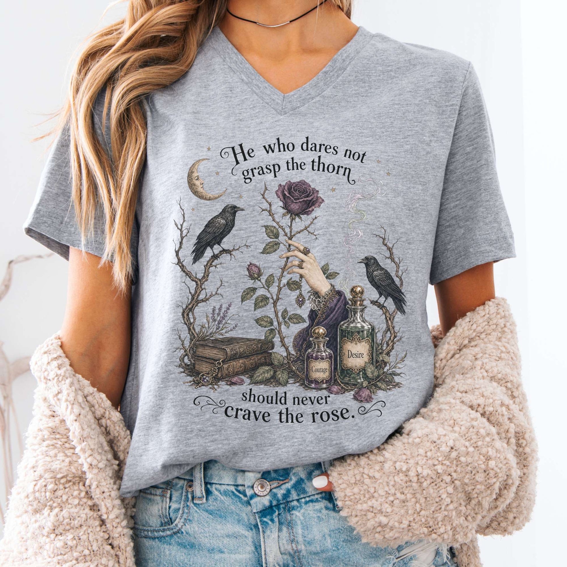 V-neck Athletic Heather / S He Who Dares Not Grasp the Thorn Anne Brontë Literary V-Neck The Mystic Eden
