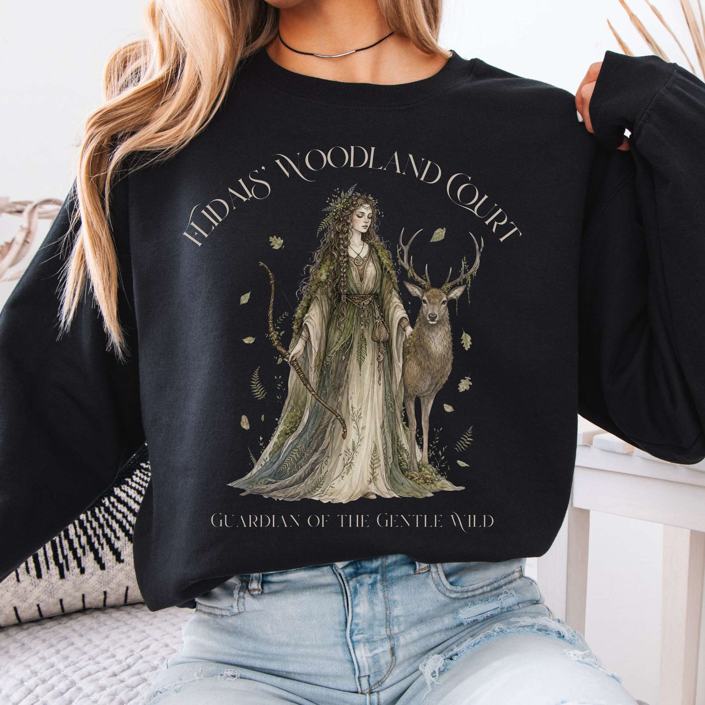 Sweatshirt Black / S Flidais' Woodland Court Irish Mythology Crewneck Sweatshirt The Mystic Eden