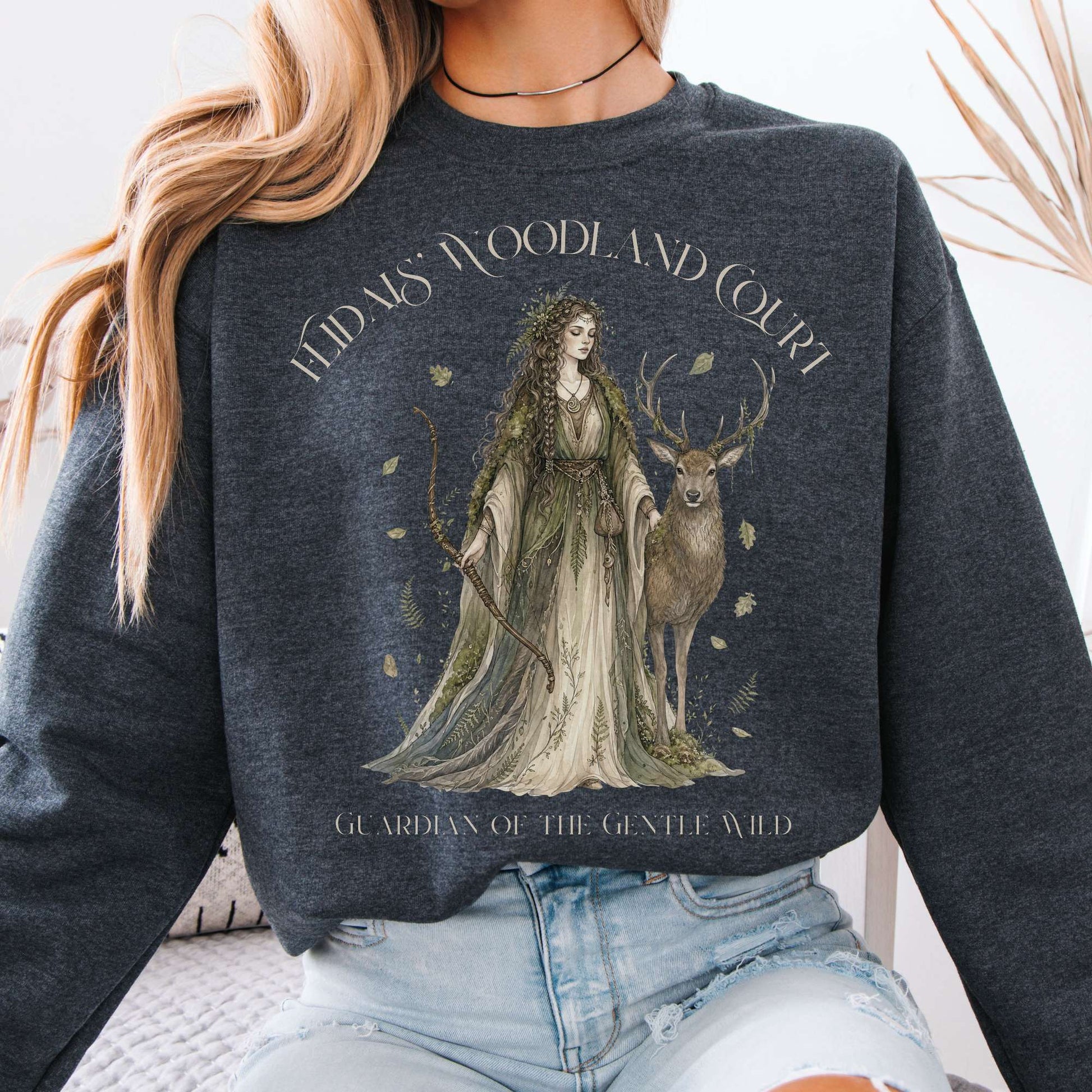Sweatshirt Dark Heather / S Flidais' Woodland Court Irish Mythology Crewneck Sweatshirt The Mystic Eden
