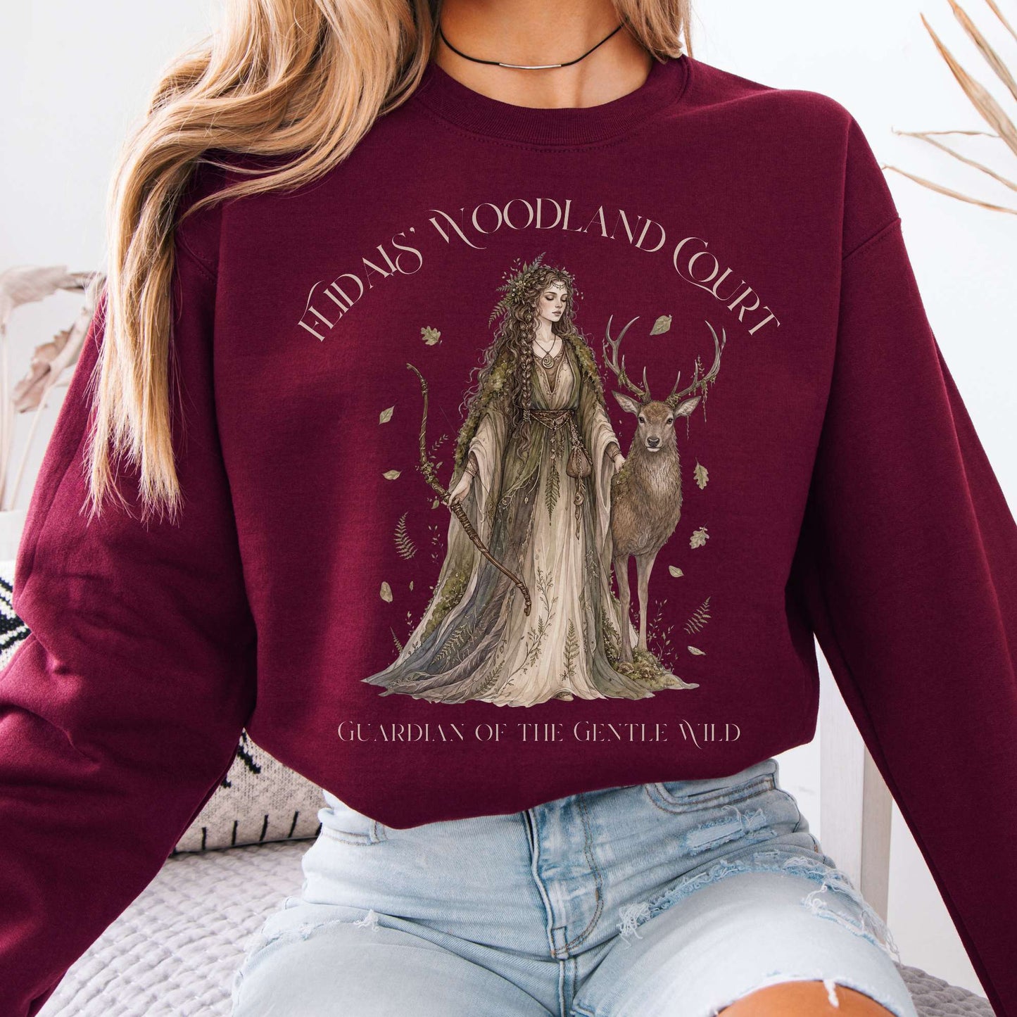 Sweatshirt Maroon / S Flidais' Woodland Court Irish Mythology Crewneck Sweatshirt The Mystic Eden