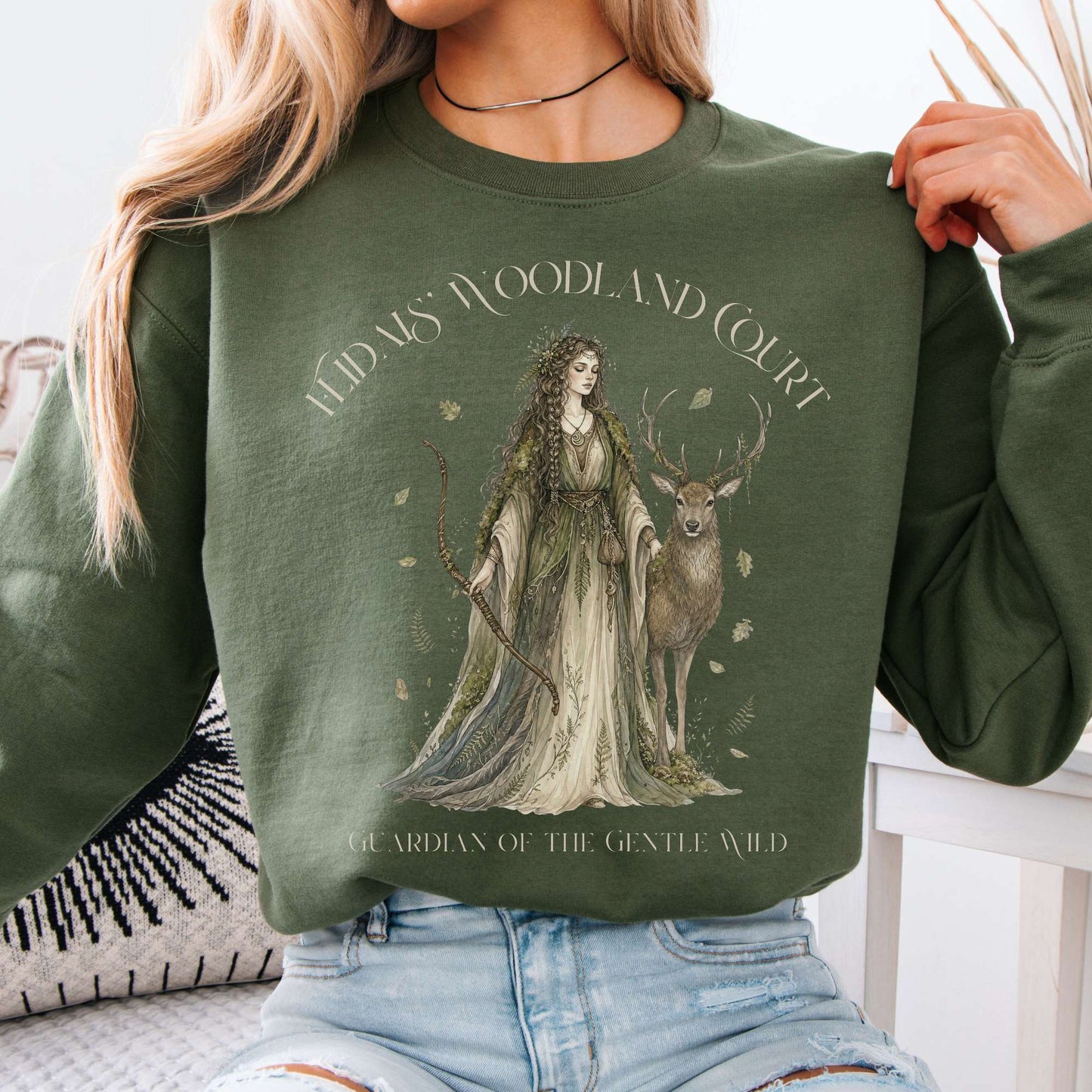 Sweatshirt Military Green / S Flidais' Woodland Court Irish Mythology Crewneck Sweatshirt The Mystic Eden