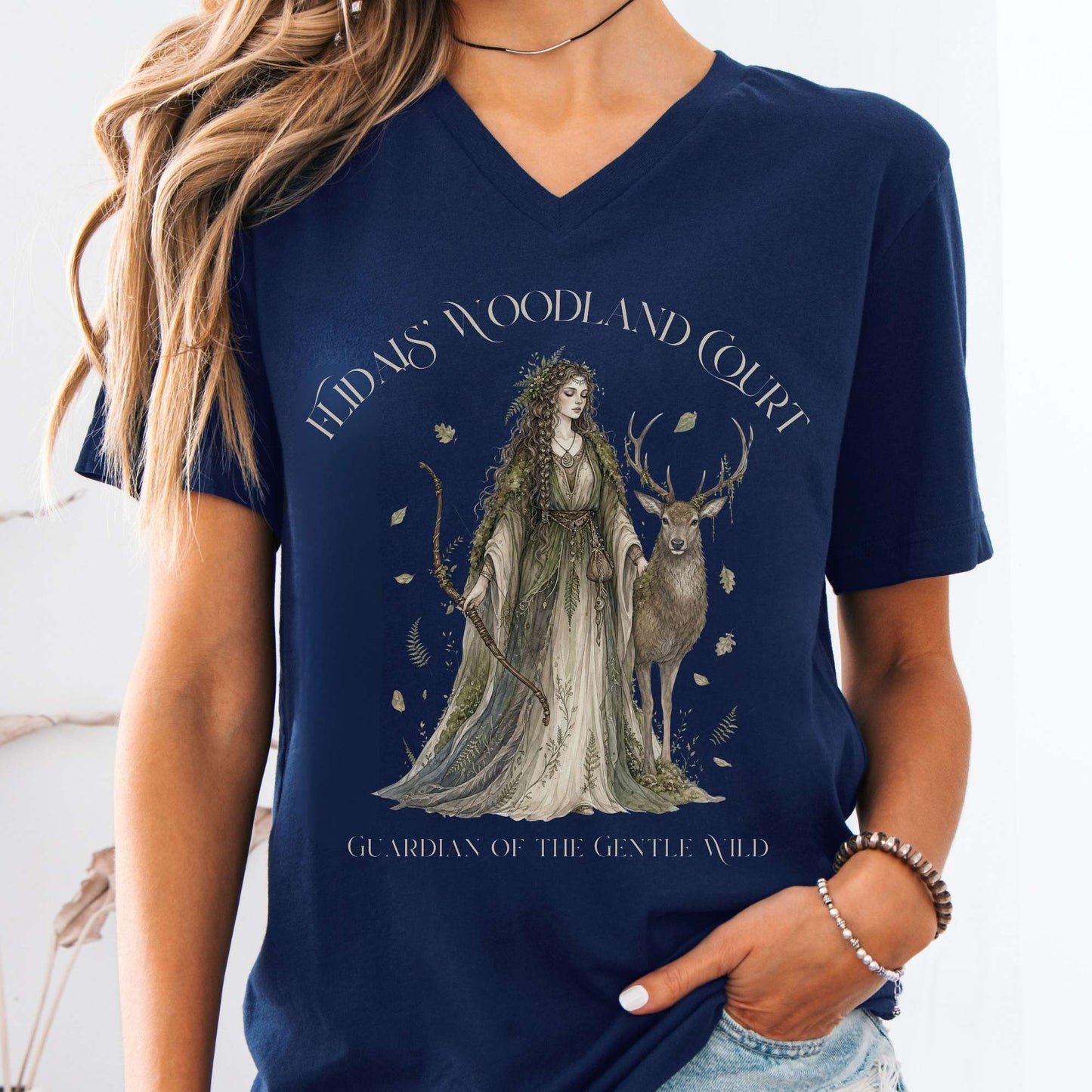 V-neck Navy / S Flidais' Woodland Court Irish Mythology V-Neck The Mystic Eden