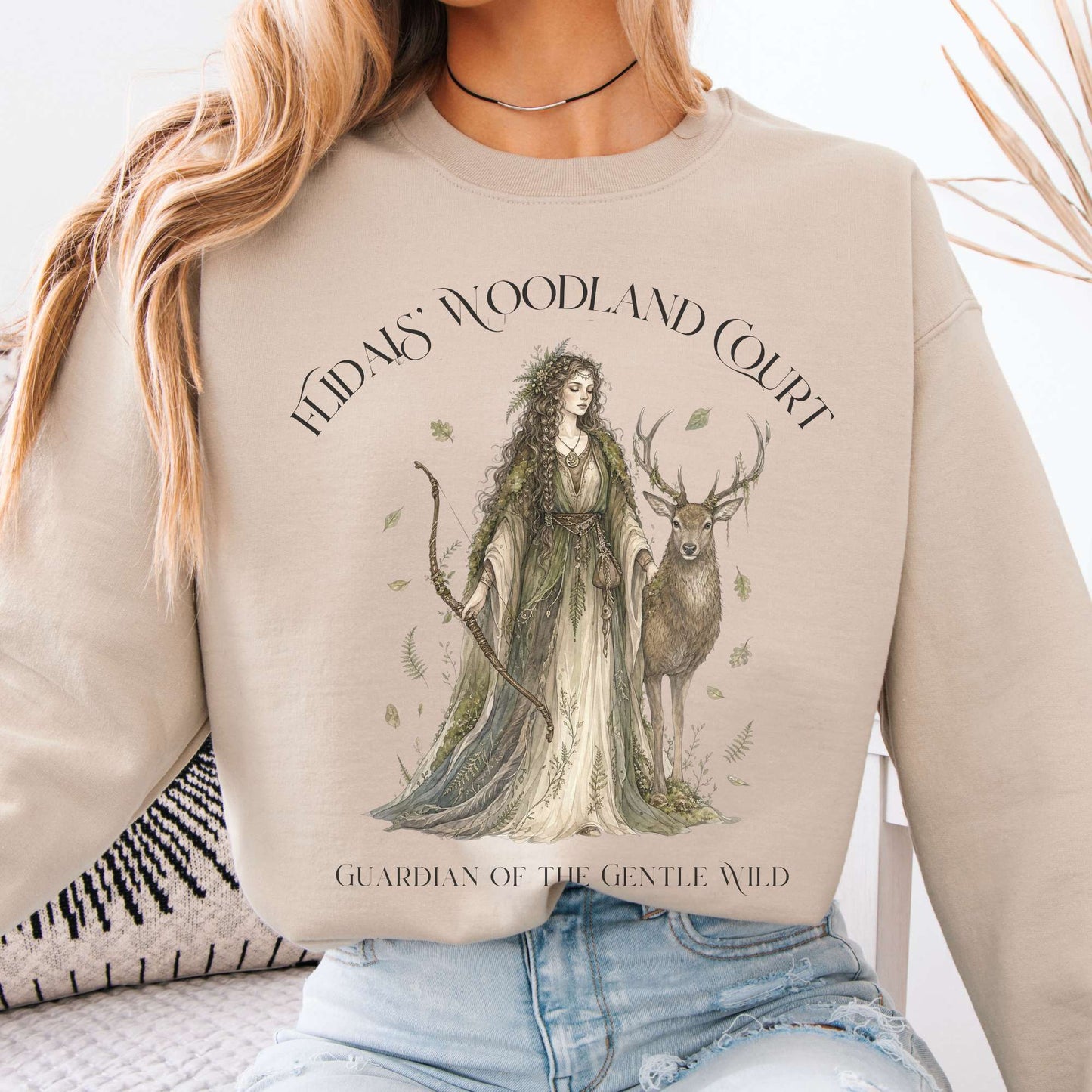 Sweatshirt Sand / S Flidais' Woodland Court Irish Mythology Crewneck Sweatshirt The Mystic Eden