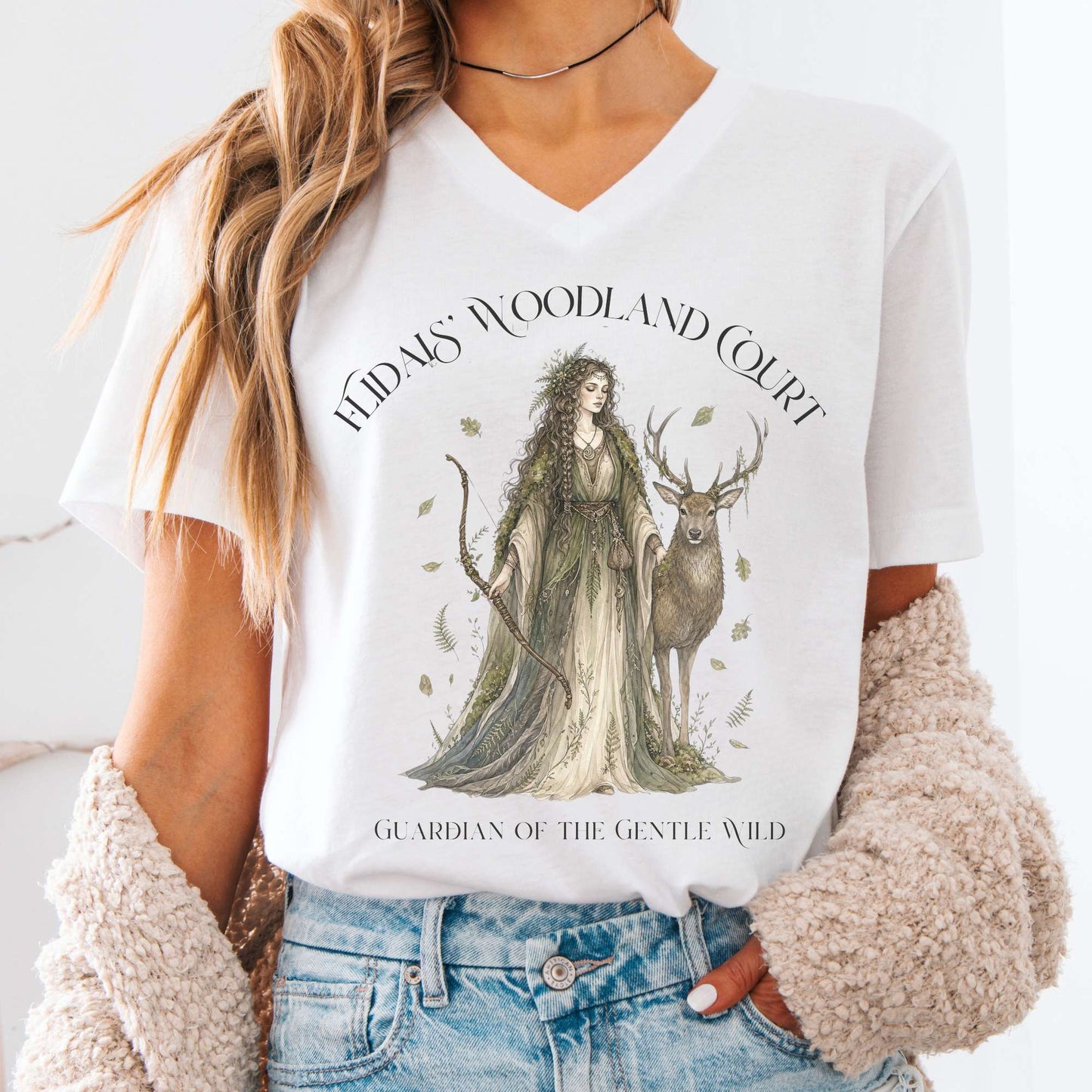 V-neck White / S Flidais' Woodland Court Irish Mythology V-Neck The Mystic Eden