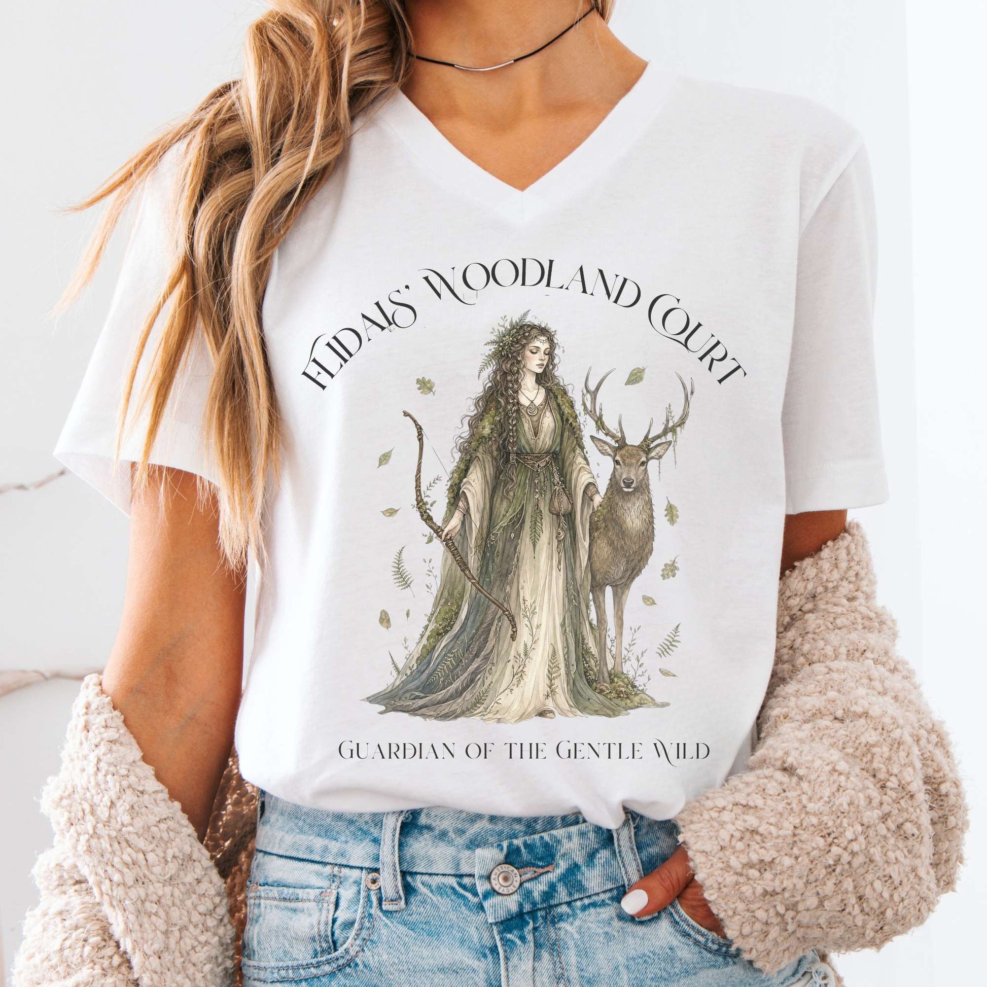 V-neck White / S Flidais' Woodland Court Irish Mythology V-Neck The Mystic Eden