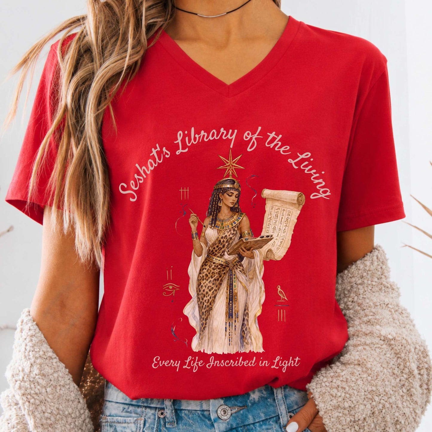 Seshat's Library of the Living Egyptian Mythology V-Neck