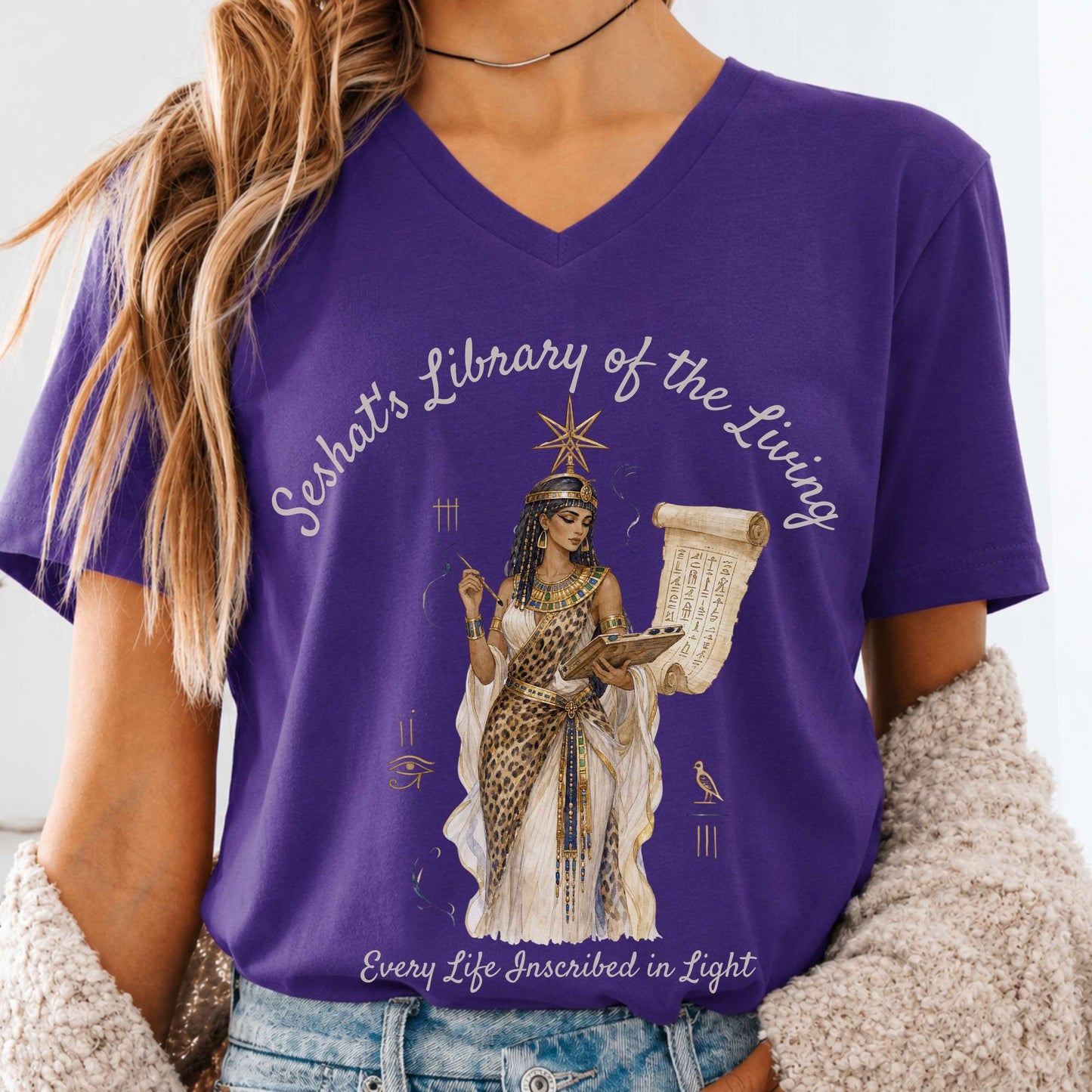 Seshat's Library of the Living Egyptian Mythology V-Neck