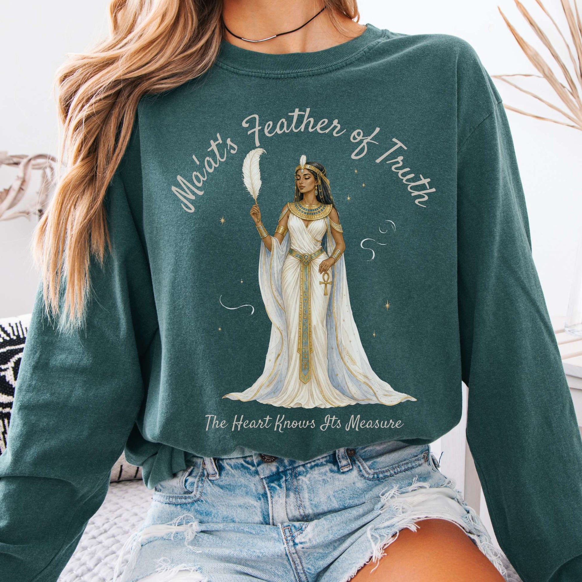Long-sleeve Blue Spruce / S Ma'at's Feather of Truth Egyptian Mythology Long Sleeve The Mystic Eden
