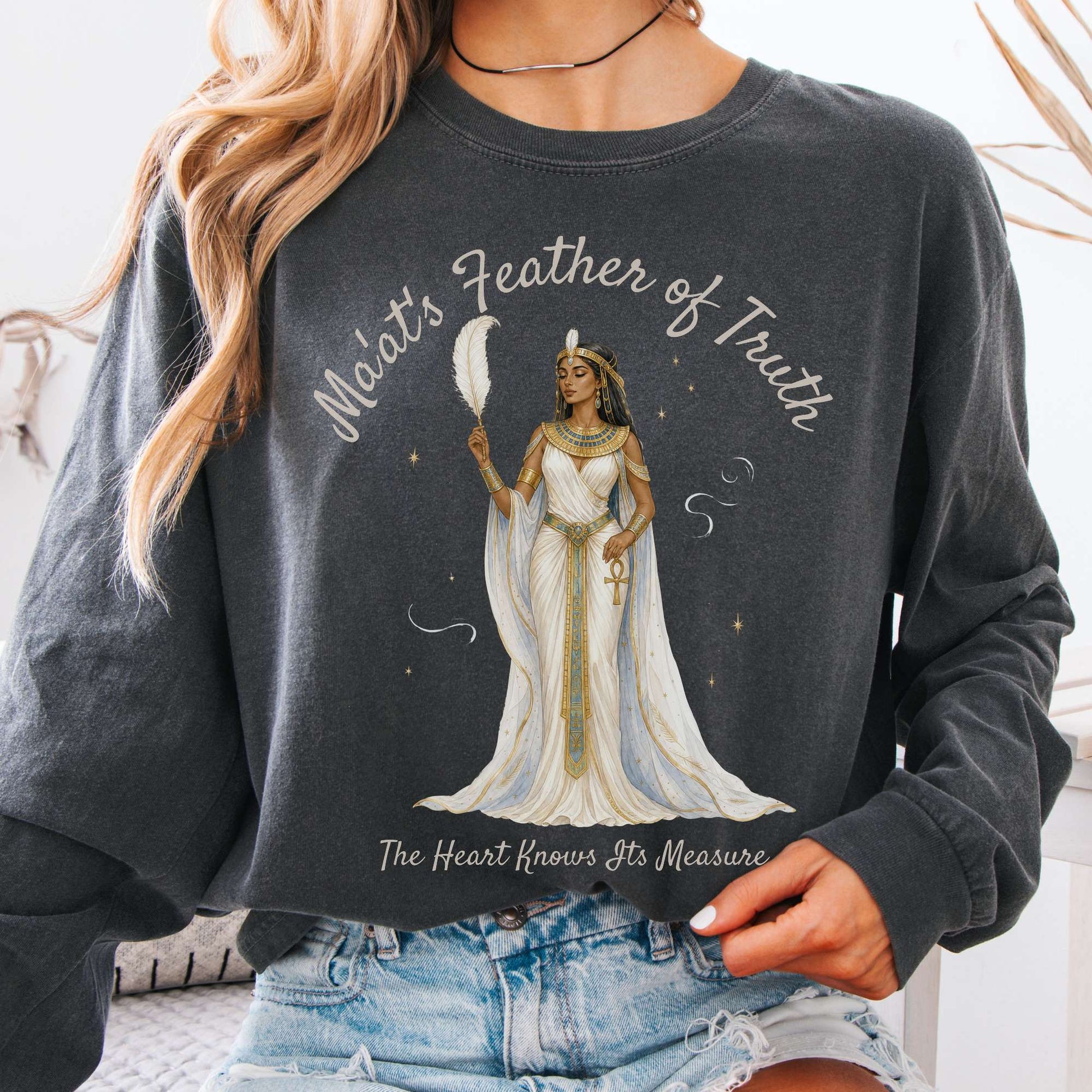 Long-sleeve Pepper / S Ma'at's Feather of Truth Egyptian Mythology Long Sleeve The Mystic Eden