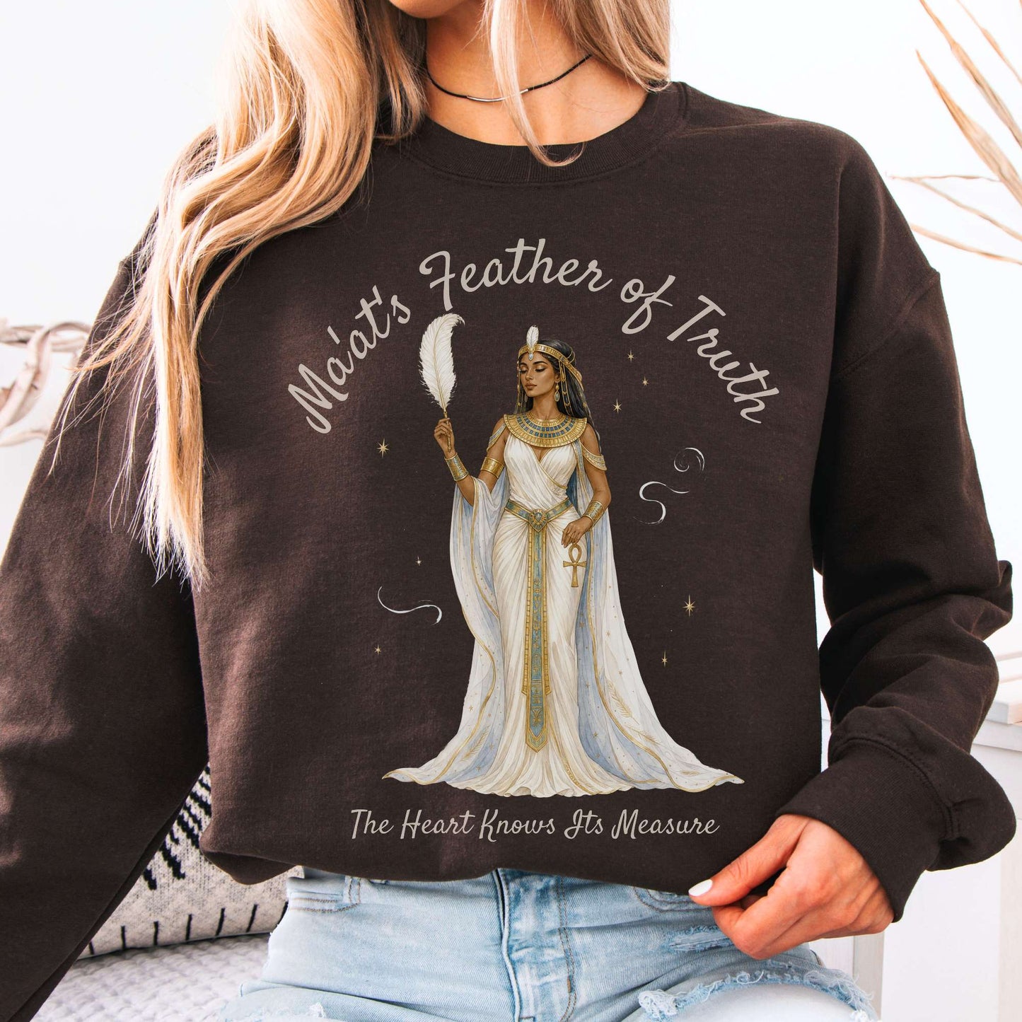 Sweatshirt Dark Chocolate / S Ma'at's Feather of Truth Egyptian Mythology Crewneck Sweatshirt The Mystic Eden