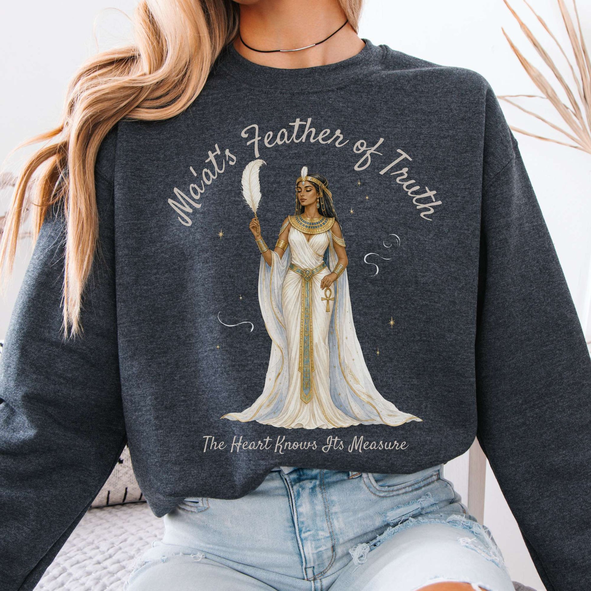 Sweatshirt Dark Heather / S Ma'at's Feather of Truth Egyptian Mythology Crewneck Sweatshirt The Mystic Eden
