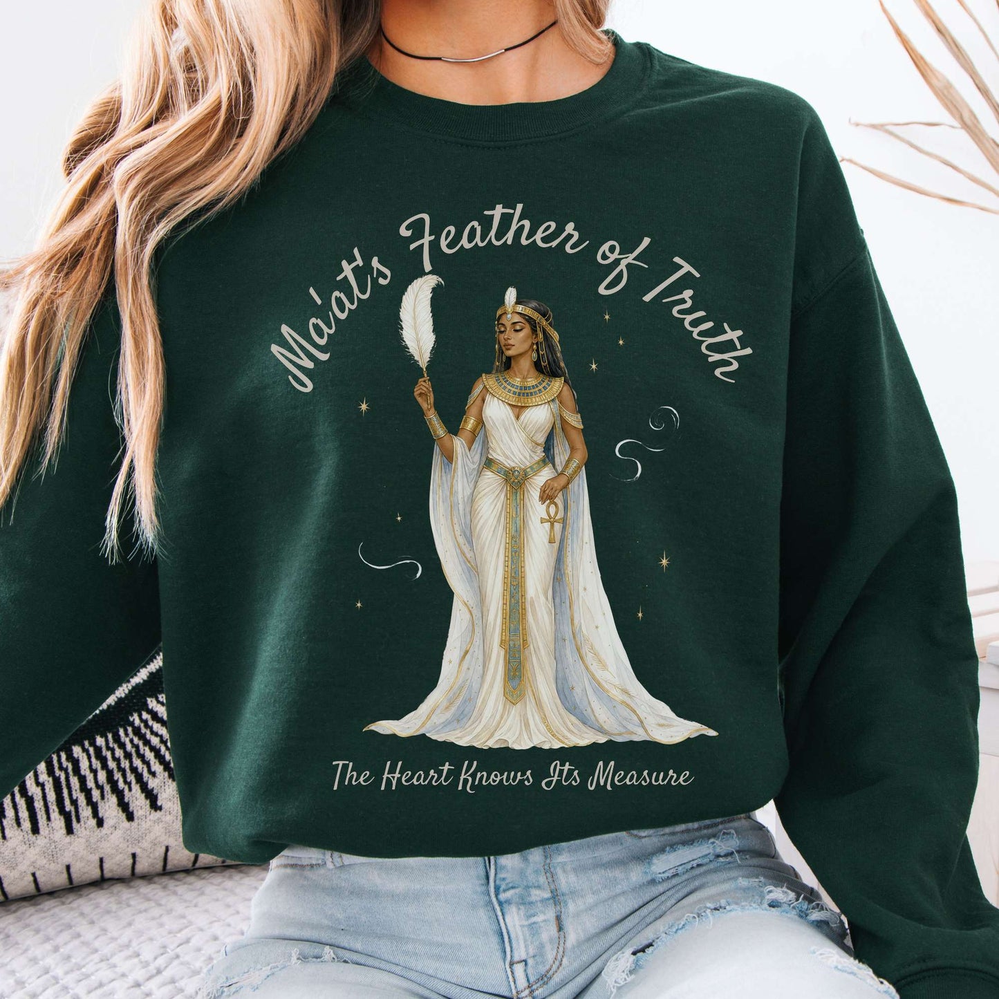 Sweatshirt Forest Green / S Ma'at's Feather of Truth Egyptian Mythology Crewneck Sweatshirt The Mystic Eden