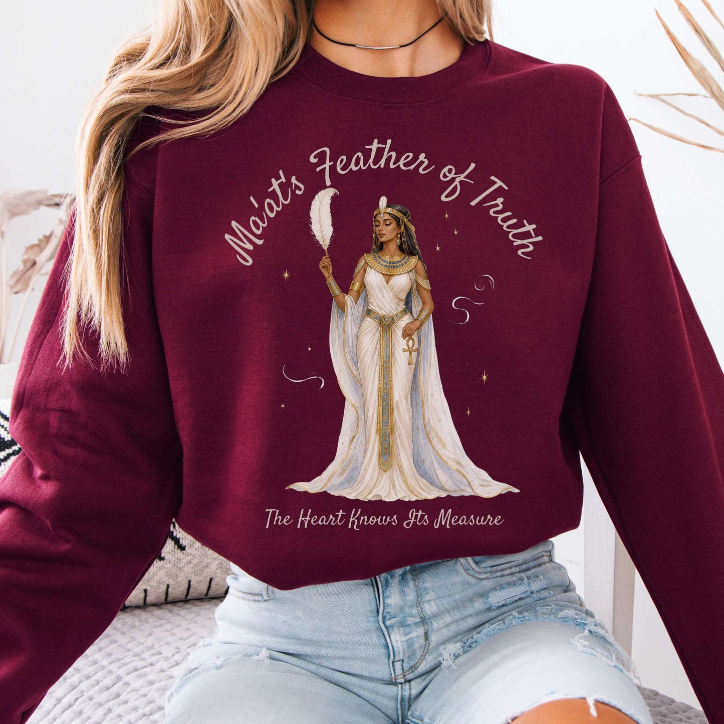 Sweatshirt Maroon / S Ma'at's Feather of Truth Egyptian Mythology Crewneck Sweatshirt The Mystic Eden