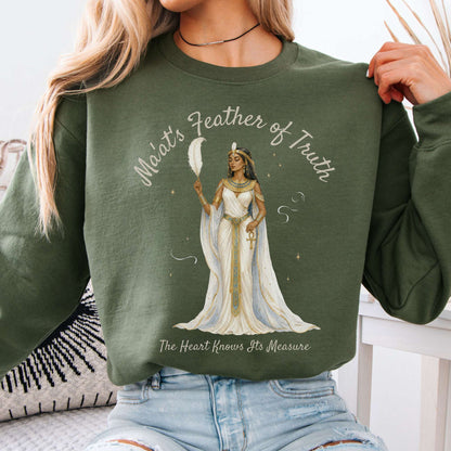 Sweatshirt Military Green / S Ma'at's Feather of Truth Egyptian Mythology Crewneck Sweatshirt The Mystic Eden